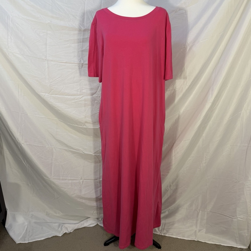 Merokeety Maxi Dress 2XL Women Pink Short Sleeve T Shirt Casual Lounge Pockets